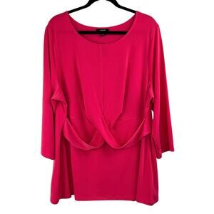 Alfani Bright Pink Crossover Wrap 3/4 Sleeve Stretch Tunic Top Plus 3X NWT